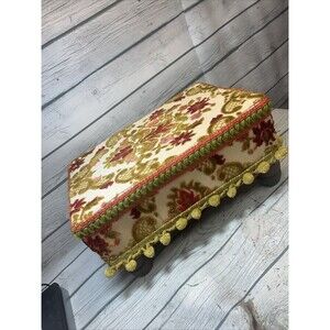 Vintage Handmade 4 Footed Tapestry Foot Stool Ottoman Bench Unique Boho 70’s